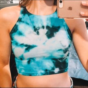 Blue Tie-Die Halter Crop-Top
